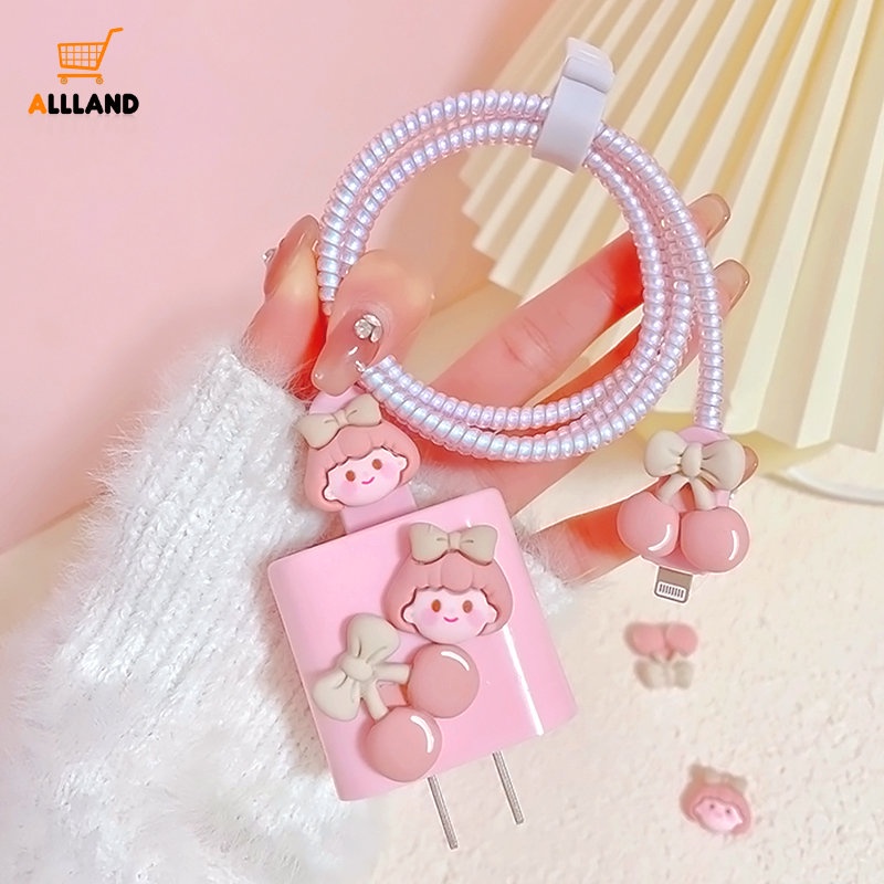 Phụ Kiện Bảo Vệ Dây Cáp Sạc IPhone 5 / 18 / 20W Bằng Silicon Mềm Hình Cô Gái Hoạt Hình Dễ Thương