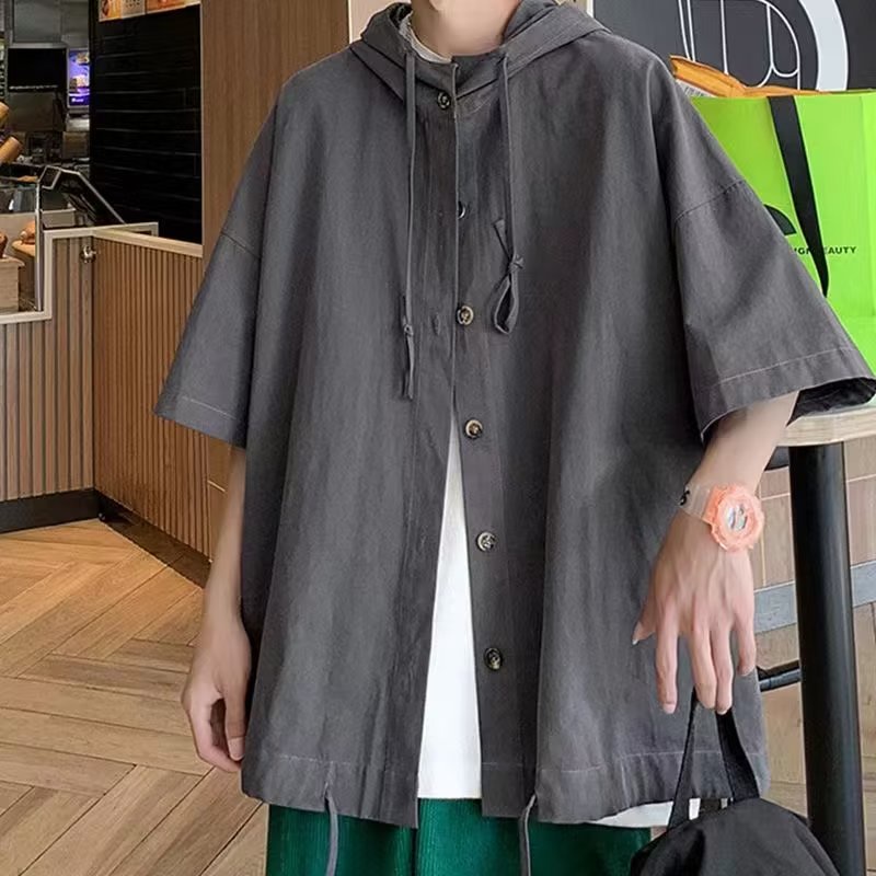 Áo Hoodie Tay Ngắn Màu Trơn Đơn Giản Thời Trang Cho Nam