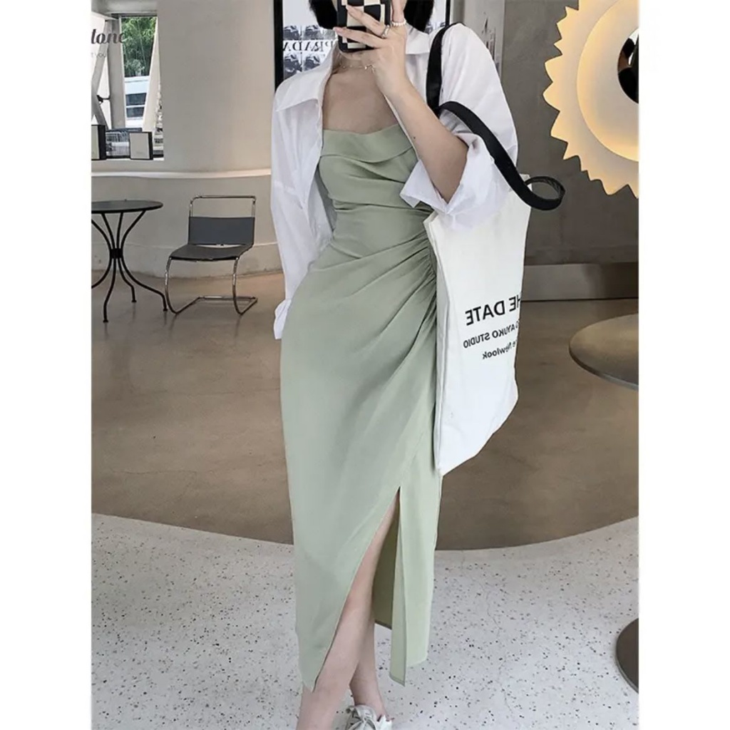 [Đầm Hai Dây] F &amp; X Đầm Hai Dây Satin Cao Cấp Xẻ Tà Dáng Ôm Thời Trang Mùa Hè Quyến Rũ Nóng Bỏng Dành Cho Nữ