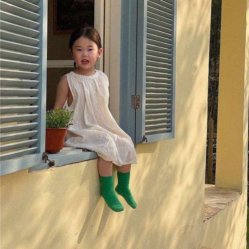 Đầm Công Chúa Mùa Hè Sát Nách In Họa Tiết Hoa Bằng Vải Cotton Thuần Khiết Hợp Thời Trang Cho Bé Gái