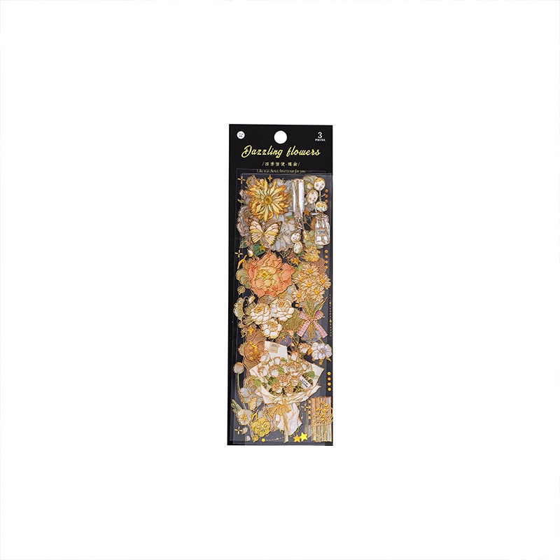 Zican Set 3 Sticker Giấy Dán Sổ Lưu Niệm Bằng Đồng Hình Hoa Bốn Mùa