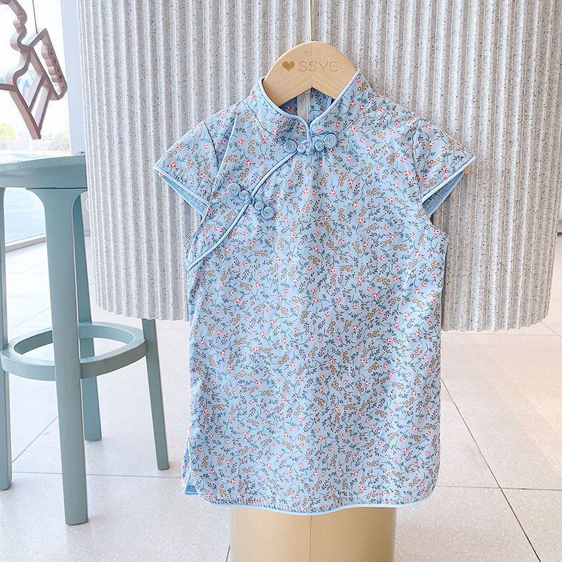 Đầm Sườn Xám In Hoa Phong Cách Trung Quốc Thời Trang Mùa Hè Hàng Mới Dành Cho Bé Gái