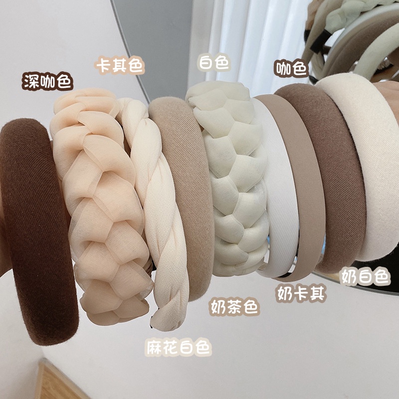 Băng Đô Cài Tóc Xốp Màu Cà Phê Trà Sữa Hình Đầu Lâu Đính Ngọc Trai Thời Trang Nhật Hàn