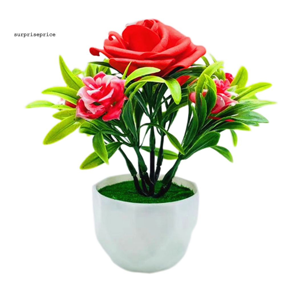 Chậu Hoa Hồng Nhân Tạo Màu Sắc Tươi Tắn Không Phai Màu