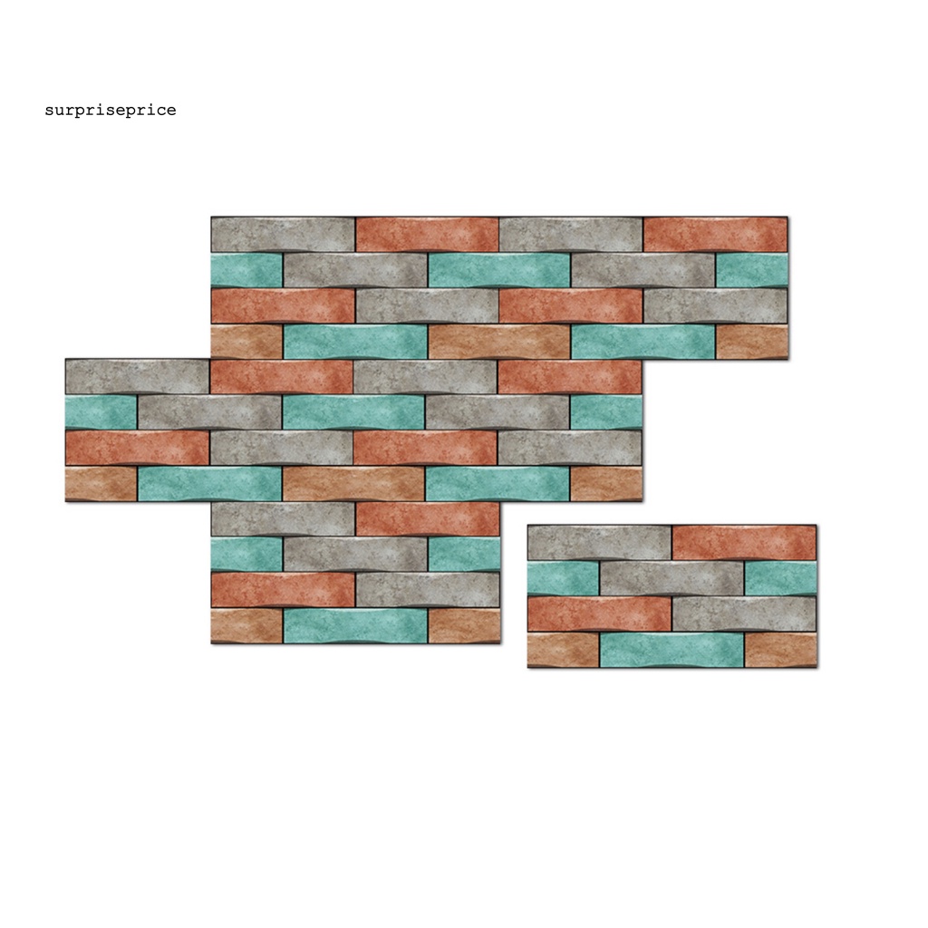 Bộ 6 Miếng Dán Tường Trang Trí Họa Tiết Gạch Nhiều Màu Chống Nước Kiểu Châu Âu