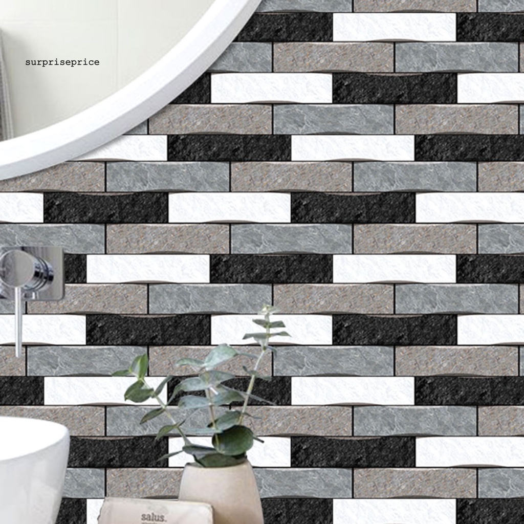 Set 6 Miếng Dán Tường Giả Gạch 3D Tự Dính Chống Thấm Nước Họa Tiết Đá Hoa Cương Trang Trí Phòng SPA
