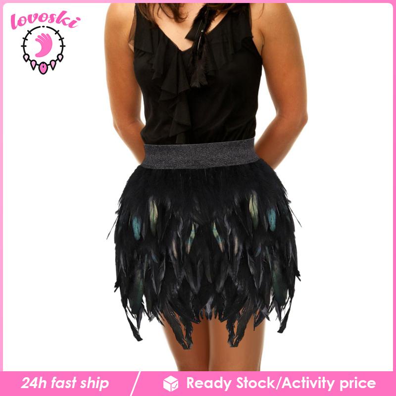 Chân Váy Mini Lưng Vừa Phối Lông Vũ Phong Cách Halloween Cho Nữ