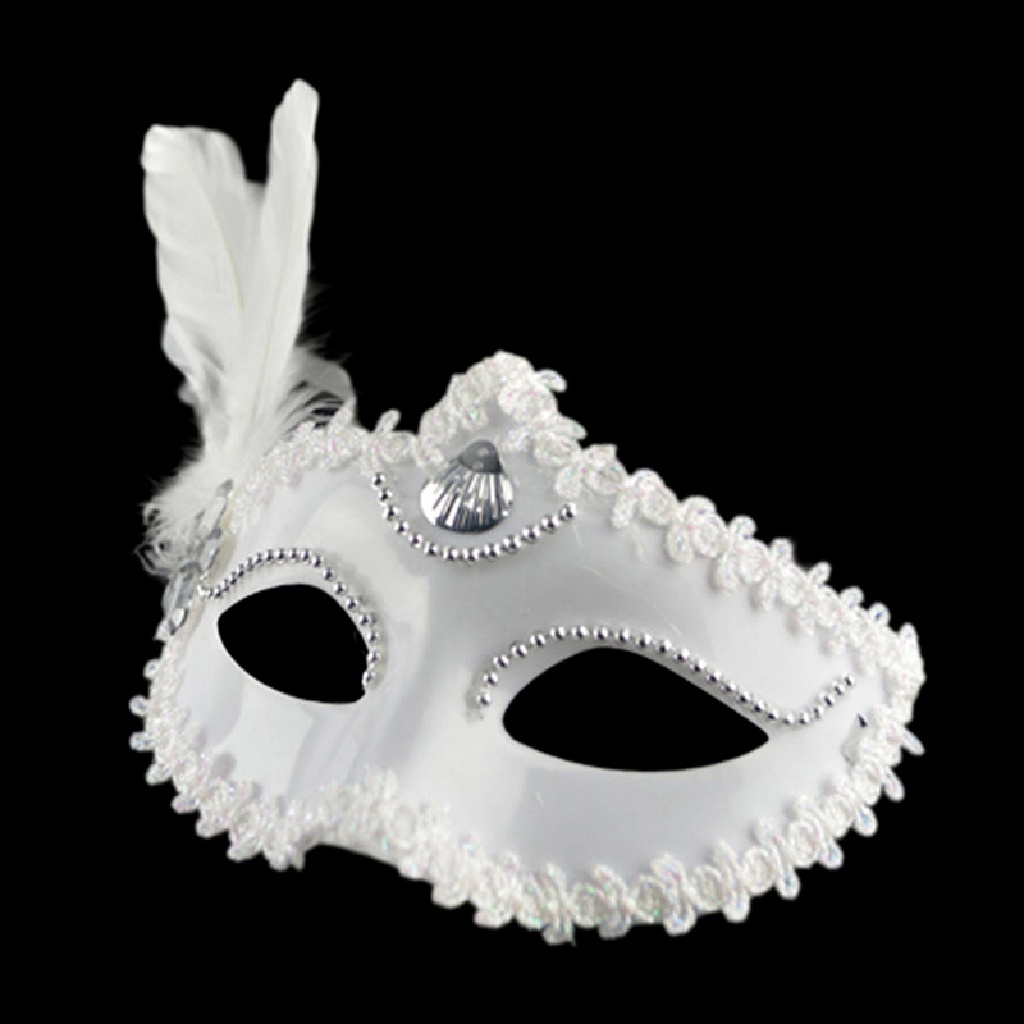 Set 2 Mặt Nạ Mắt Lông Vũ Trắng Đen Cho Tiệc Hóa Trang / Halloween