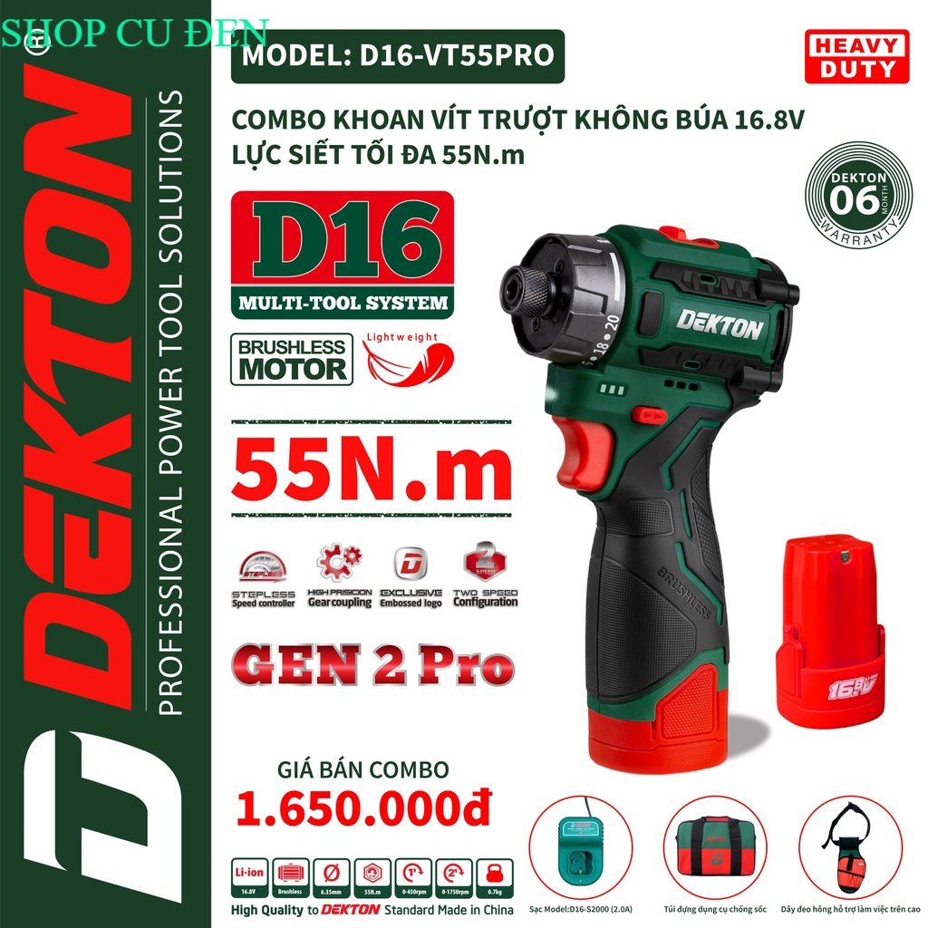 / Máy Siết Vít Có Cấp Trược Mini  55Nm / D16-VT55Pro /  Không Chổi Than, 20 Cấp Trược shop cu đen