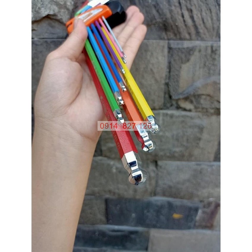 Bộ lục giác bi 7 màu KAPUSI Japan, 9 cây chữ L từ 1.5-10mm Thép cao cấp không gỉ, Bh 12 tháng Kouritsu Official Store