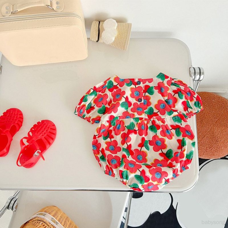 Bộ Áo Liền Quần Tam Giác Cổ Tròn In Hoa Nhỏ Toàn Diện Thời Trang Mùa Hè Cho Bé