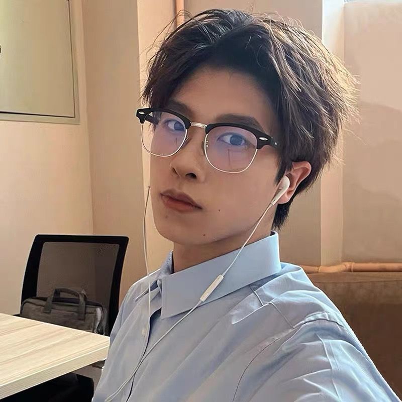 Mắt Kính Nửa Gọng Tròn Màu Đen Phong Cách retro Nhật Bản Cho Nữ