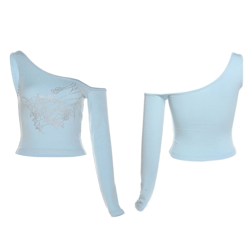 Áo Croptop Tay Dài Lệch Vai Một Bên