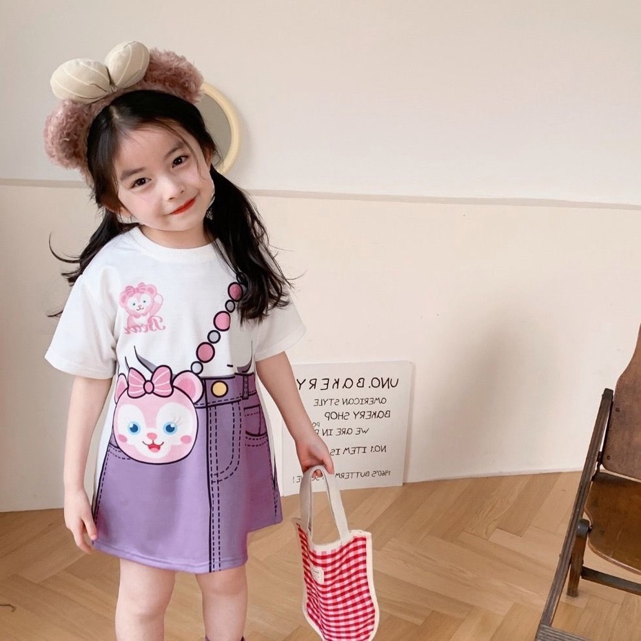 [Kacily]Váy cho bé gái 1-9 tuổi hoạt hình Hàn Quốc giả váy denim(9-32kg)
