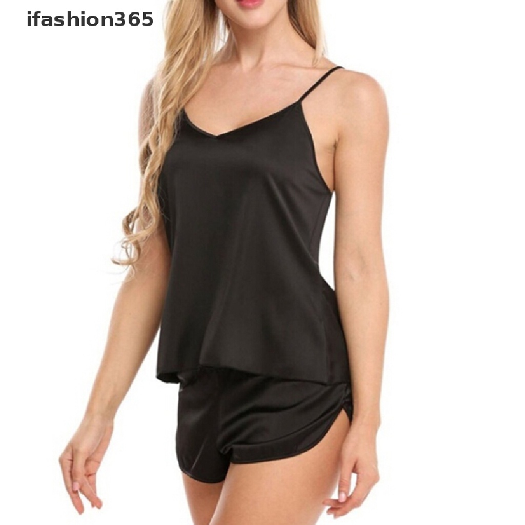 Bộ Đồ Ngủ Áo Hai Dây Cổ Chữ V Phối Quần Short Vải Lụa Thời Trang Cho Bạn Gái ifashion365
