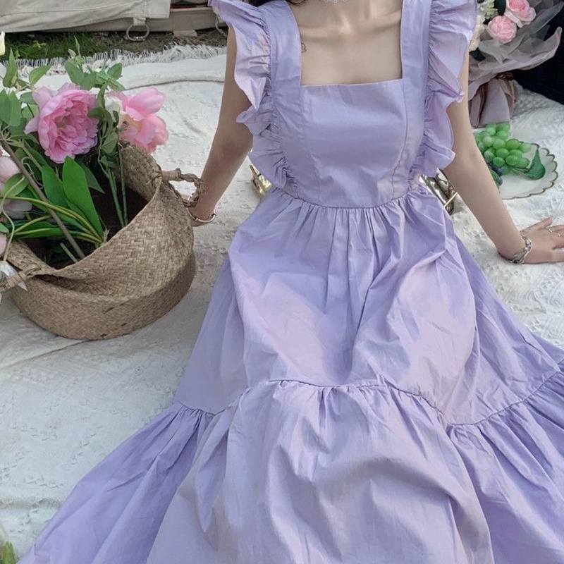 IELGY   Đầm Hai Dây Hở Lưng Phong Cách Pháp Thời Trang Cho Nữ