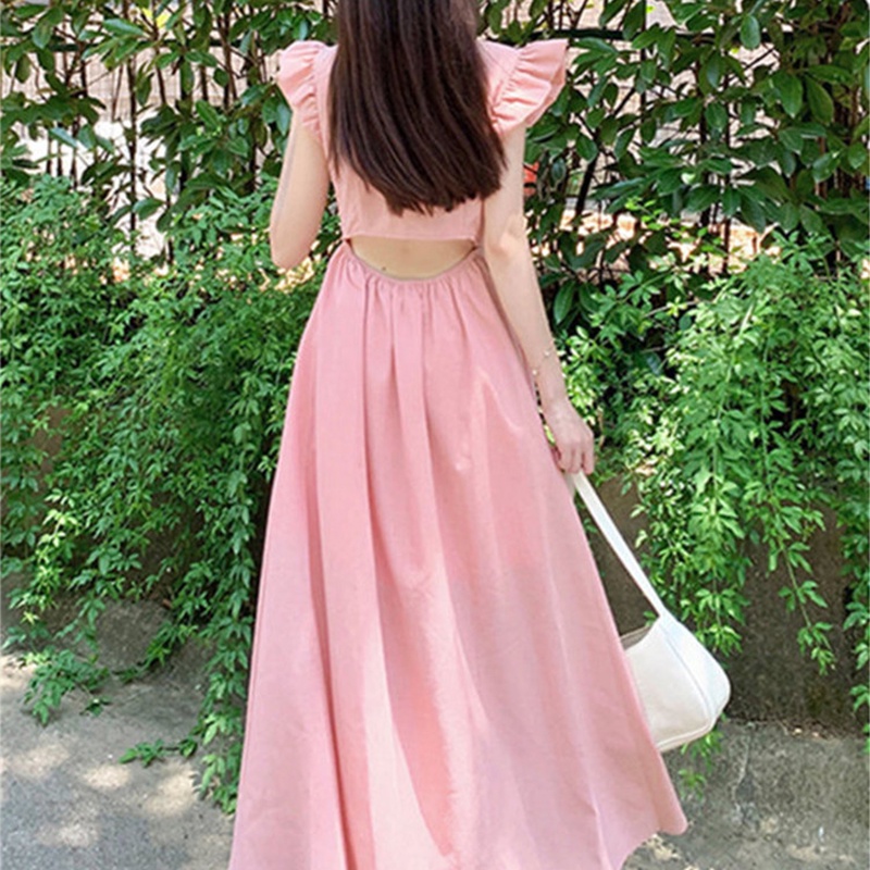 IELGY   Đầm Màu Hồng Nhạt Phong Cách IELGY    hepburn Cho Nữ