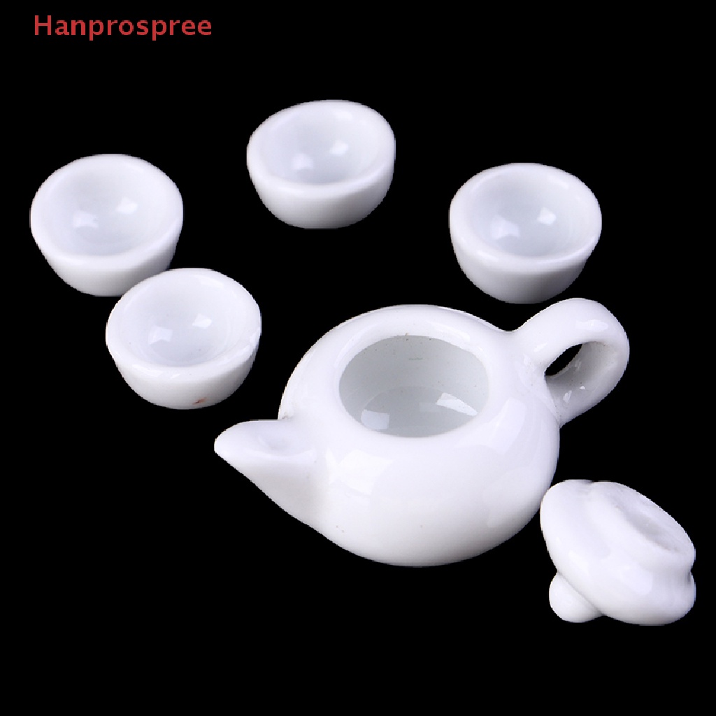 Bộ Ấm Chén Trà Bằng Gốm Sứ Tỉ Lệ 1: 12 Kèm 4 Chén Uống Trà Trang Trí Nhà Búp Bê