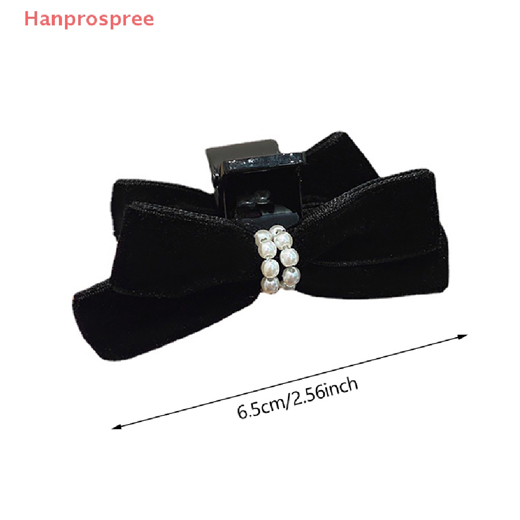 Hanprospree > Kẹp Tóc Hình Nơ Đính Ngọc Trai Nhung Phong Cách Vintage Pháp Thanh Lịch Dành Cho Nữ