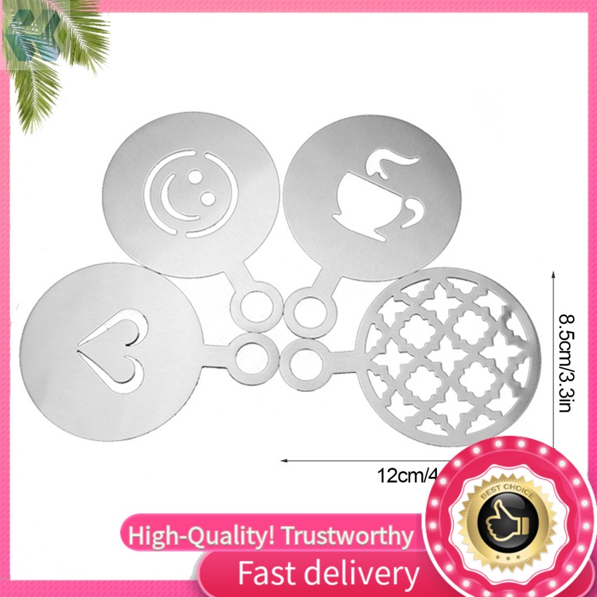 Set 4 Khuôn Tạo Hình Trang Trí Cà Phê Cappuccino Nghệ Thuật Bằng Thép Không Gỉ DIY