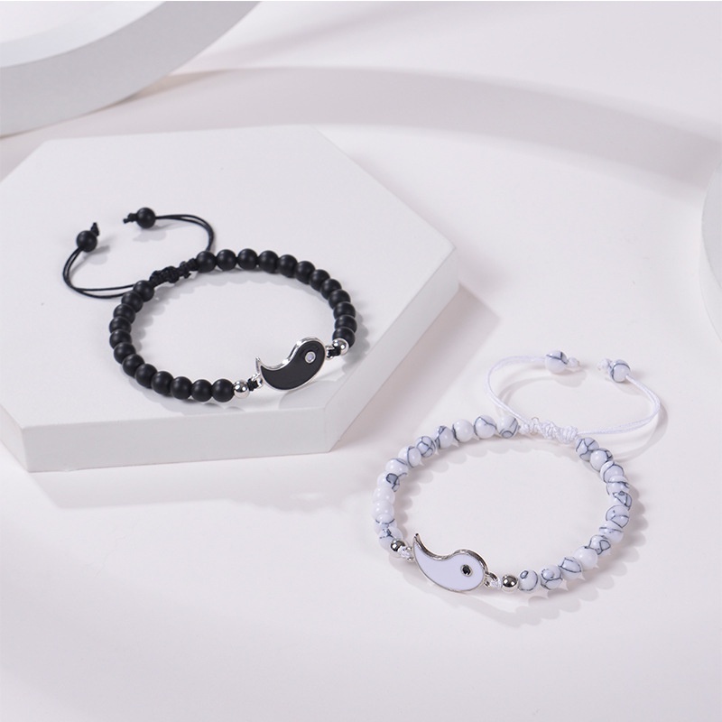 Set 1 / 2 Vòng Tay Chuỗi Hạt Đá Tự Nhiên Thời Trang Cho Cặp Đôi