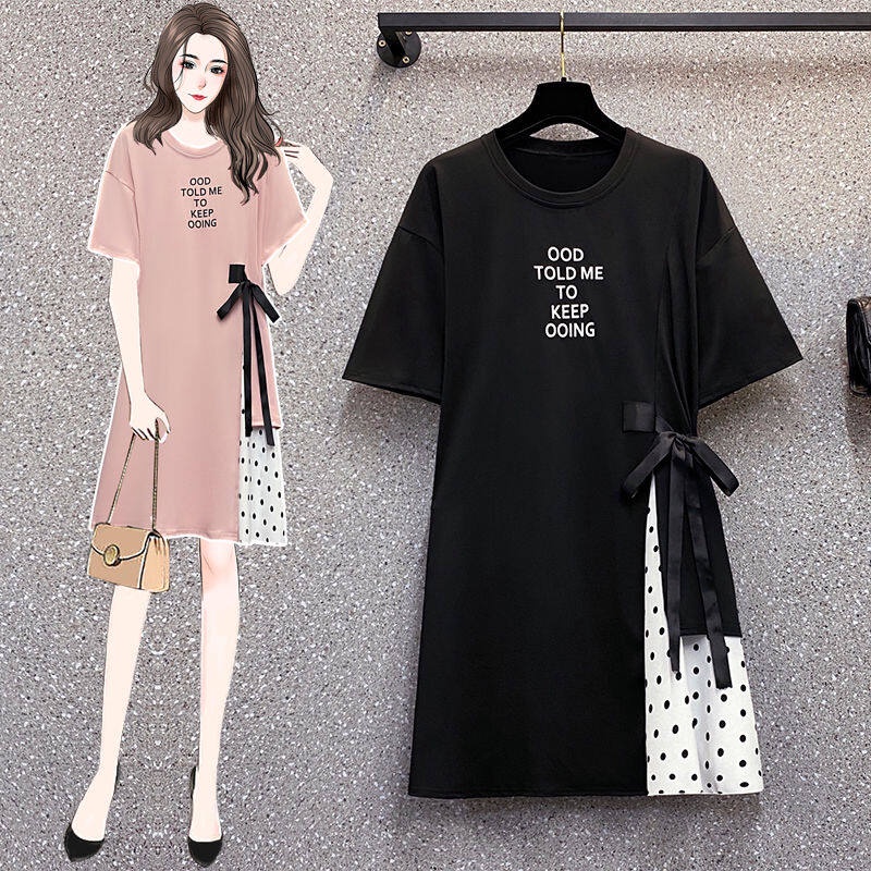 Đầm Midi Tay Ngắn Dáng Rộng Họa Tiết Chấm Bi Thời Trang Mùa Hè Xinh Xắn Cho Nữ