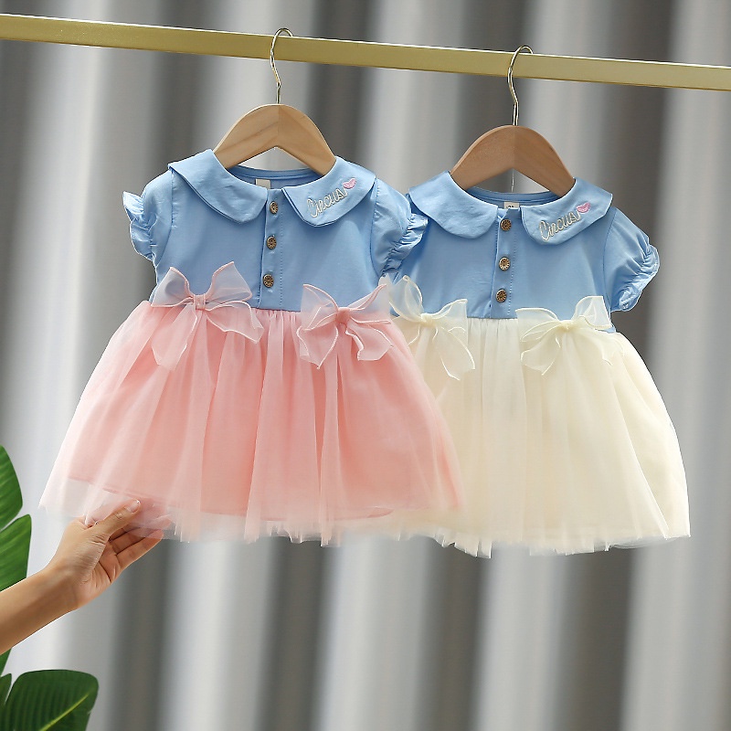 Đầm XòE Denim ThắT Nơ Xinh XắN Cho Bé GáI
