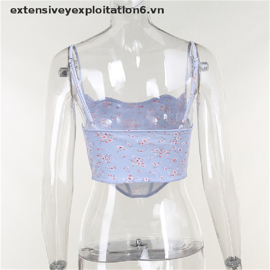 [EE] Áo Crop Top Không Tay Hở Lưng Dáng Ôm In Hoa Thời Trang Mùa Hè Quyến Rũ Cho Nữ