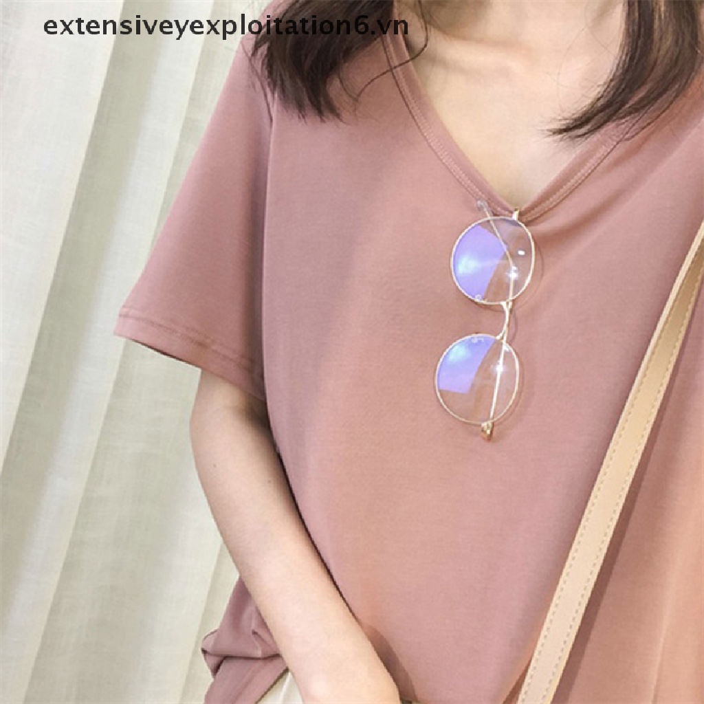 Áo Thun Harajuku Màu Trơn Dáng Suông Cổ Chữ V Gợi Cảm Cho Nữ