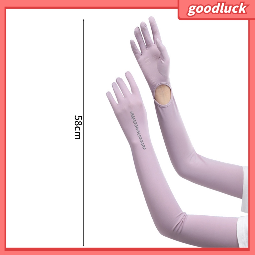 Bộ 2 Găng Cánh Tay Dài 58cm Vải Lụa Lạnh Độ Co Giãn Cao Khô Nhanh Chống Nắng Thoáng Khí Có Thể Điều Chỉnh Kích Thước Cho Nữ Vào Mùa Hè