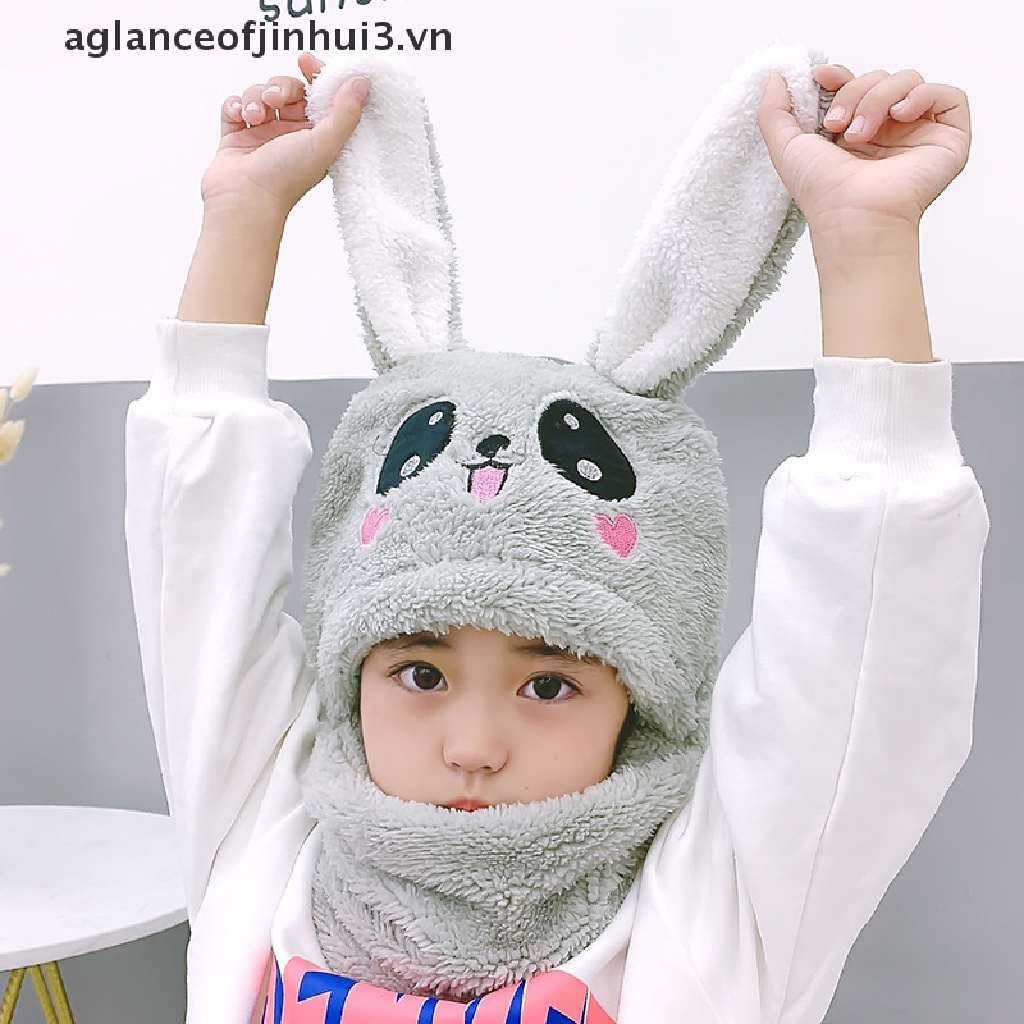 Mũ Trùm Đầu Kèm Khăn Choàng Cổ Bằng Lông Cừu Dày Kiểu Hoạt Hình Thời Trang Mùa Đông Cho Bé