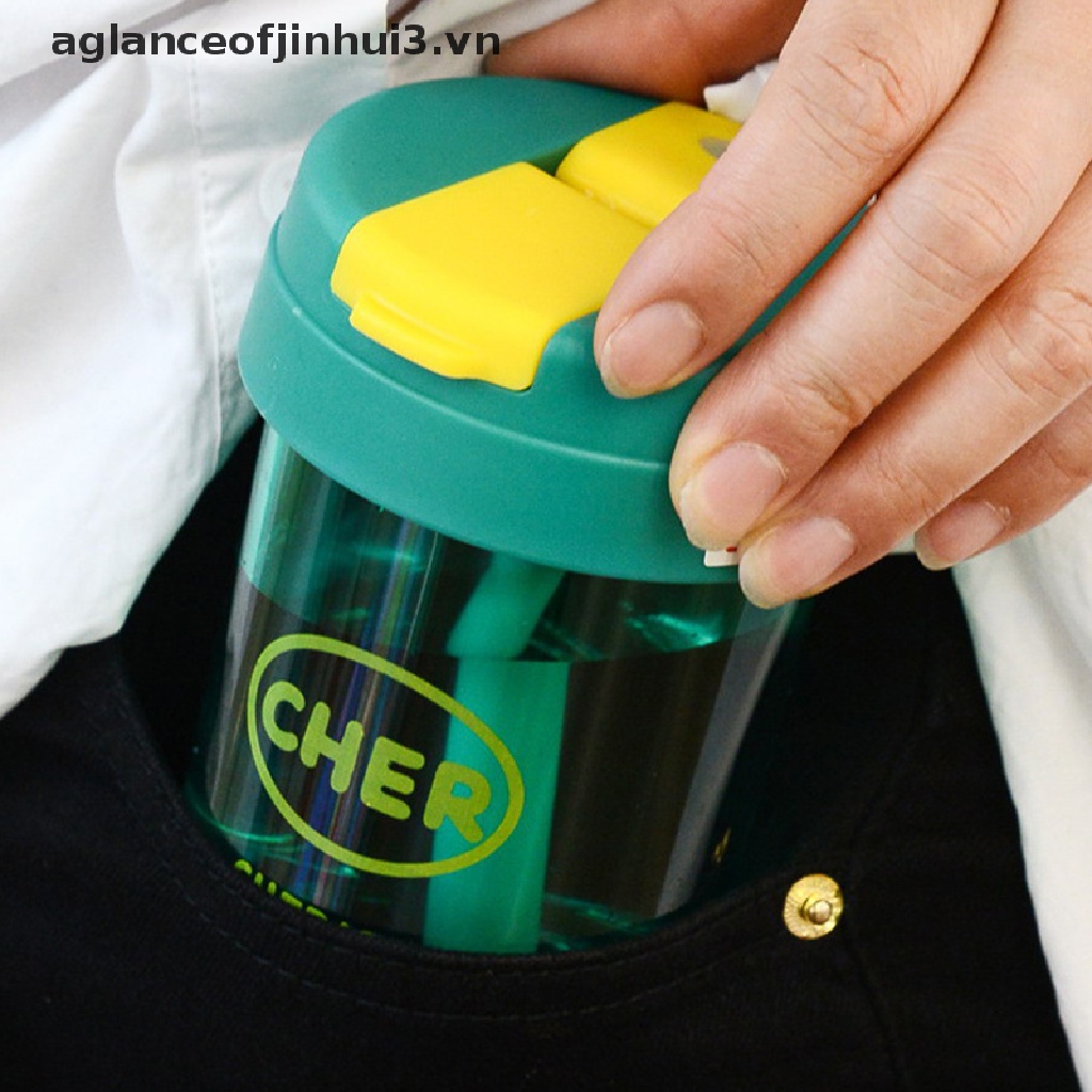 Bình Đựng Nước Mini 300ml Bằng Nhựa Kèm Ống Hút Di Động Dễ Thương Cho Học Sinh