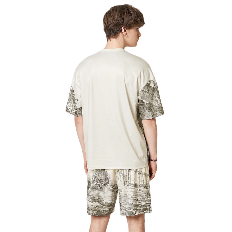 INCERUN Set Áo Thun Tay Ngắn + Quần Kiểu Dáng Đơn Giản Năng Động Thời Trang