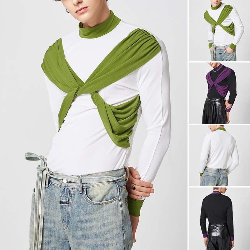 INCERUN Áo Dệt Kim Tay Dài Cổ Cao Thời Trang Cá Tính Trẻ Trung