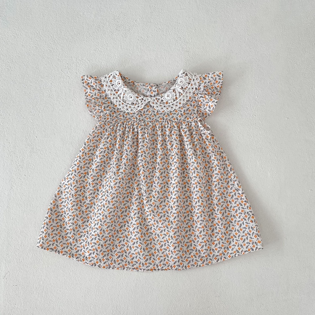 Đầm Cotton Cổ Búp Bê Tay Bay Phối Ren Hoa Phong Cách Hàn Quốc Thời Trang Mùa Hè Mới Dành Cho Bé Gái 0-4 Tuổi
