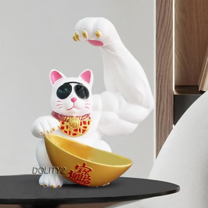 [Dolity2] Hộp Đựng Chìa Khóa Điêu Khắc Hình Mèo May Mắn Để Bàn Trang Trí