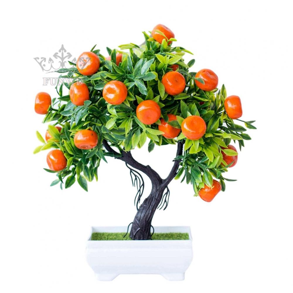 【FUNWD】Artificial Plant Plastic Flowers Fake Potted Fruit Orange Tree Home Office Decoration Brand New