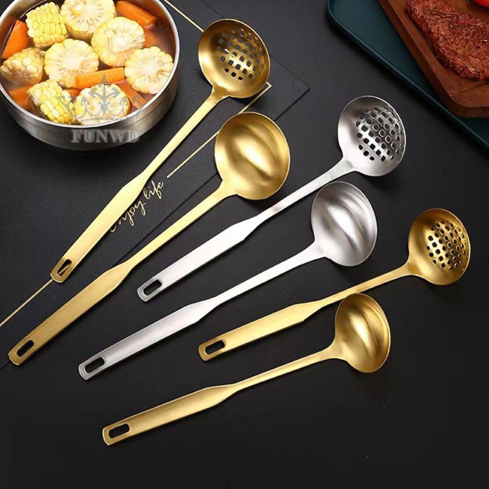 【FUNWD】Stainless Steel Long Handle Spoon Colander Hot Pot Ramen Soup Ladle Scoop