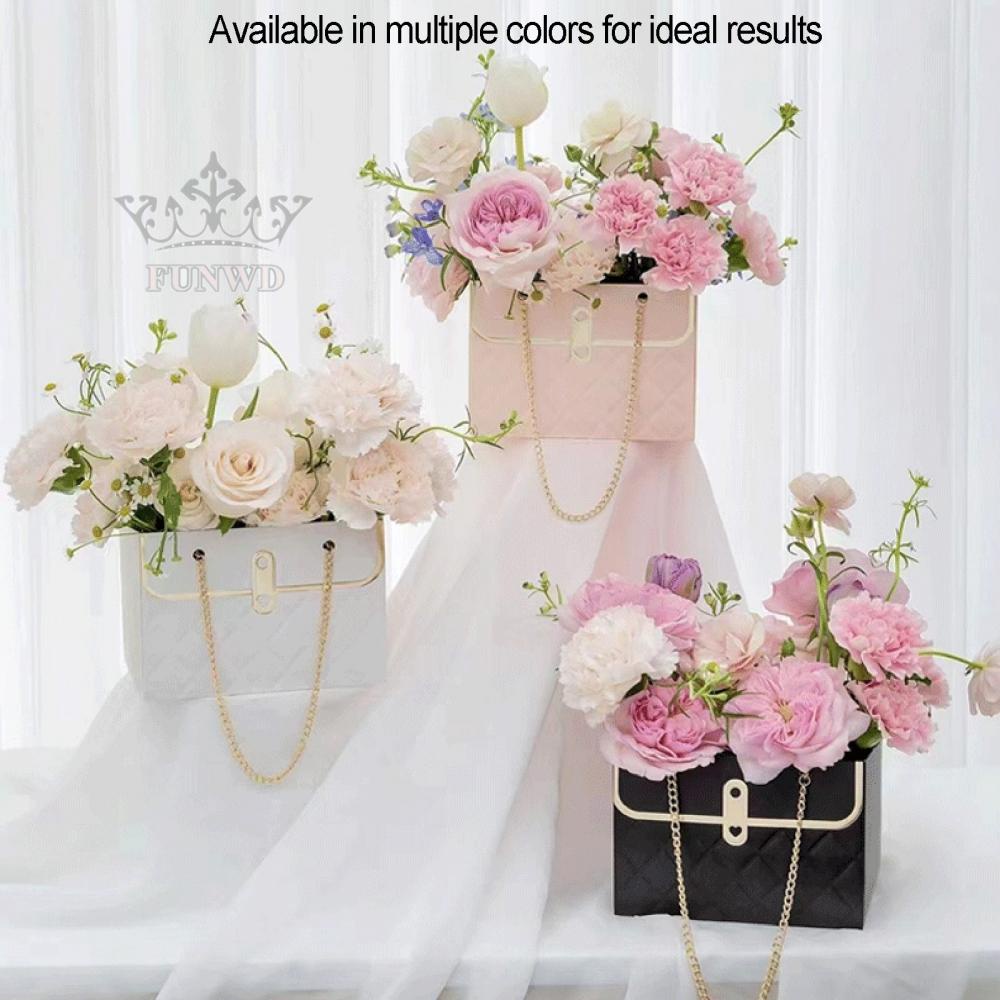 【FUNWD】4PCS/Set Flower Paper Gift Box with Handle Waterproof Bouquet Paper Wrapping Bags 15*10*10.5CM