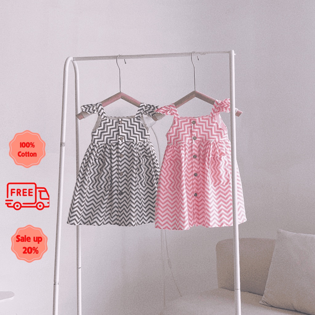 Váy bé gái hai dây cánh tiên phối túi có 2 màu hồng, xám