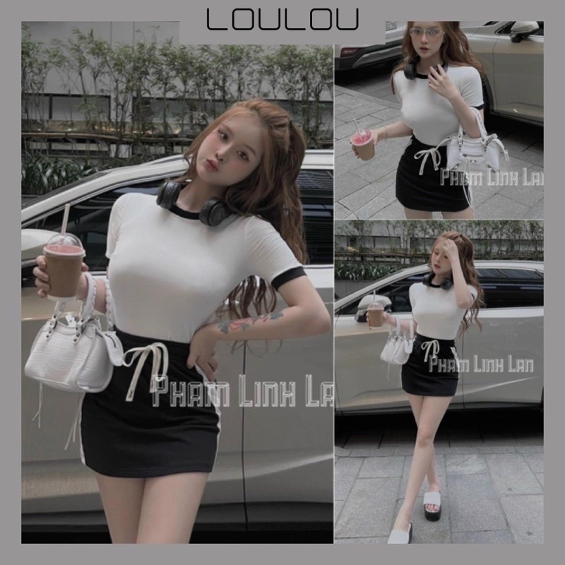 SÉT ÁO KÈM VÁY NGẮN SỌC NGANG CÓ QUẦN BẢO HỘ ĐẸP MÊ LY LUÔN alohashop91