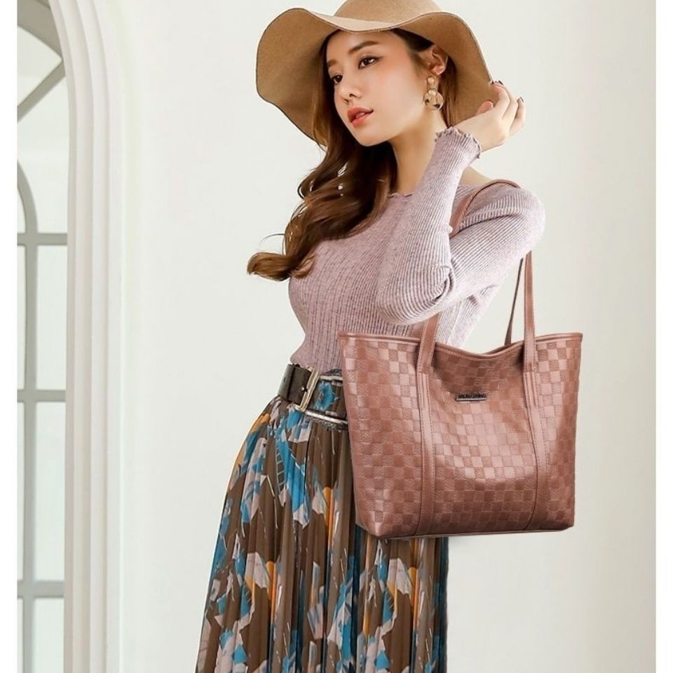 Túi Tote Đeo Vai Sức Chứa Lớn Họa Tiết Sọc Caro Đơn Giản Thời Trang Phong Cách Hàn Quốc Cho Nữ