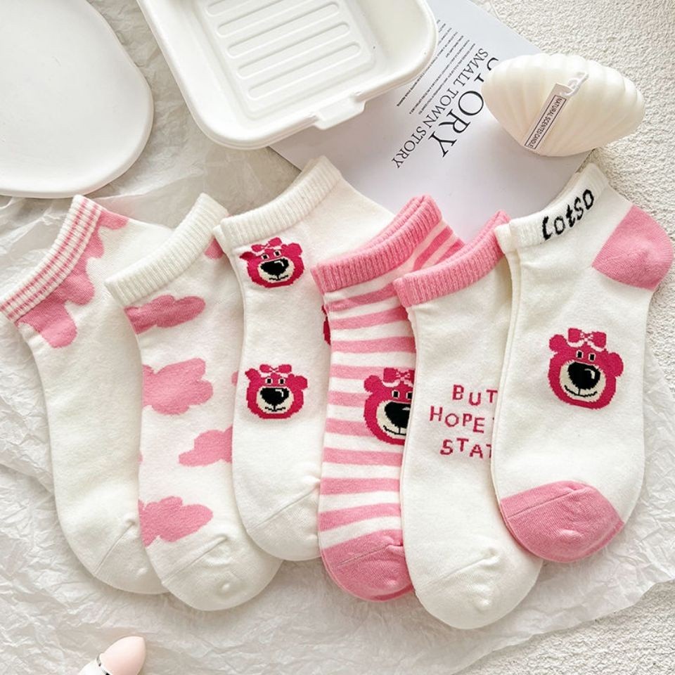 Set 5 Đôi Vớ Cổ Ngắn Hoạt Tiết Gấu Dâu Lotso Xu Hướng Mới Phụ Kiện Thời Trang Nam Nữ