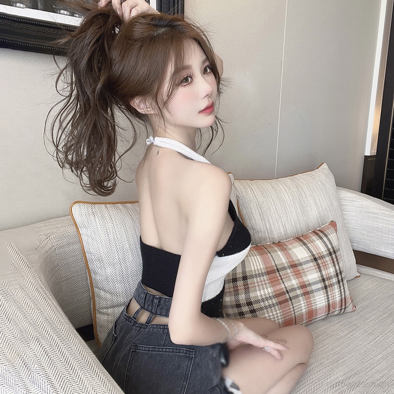 Áo Tank Top Hở Lưng Màu Sắc Tương Phản Thời Trang Mùa Hè Quyến Rũ Cho Nữ
