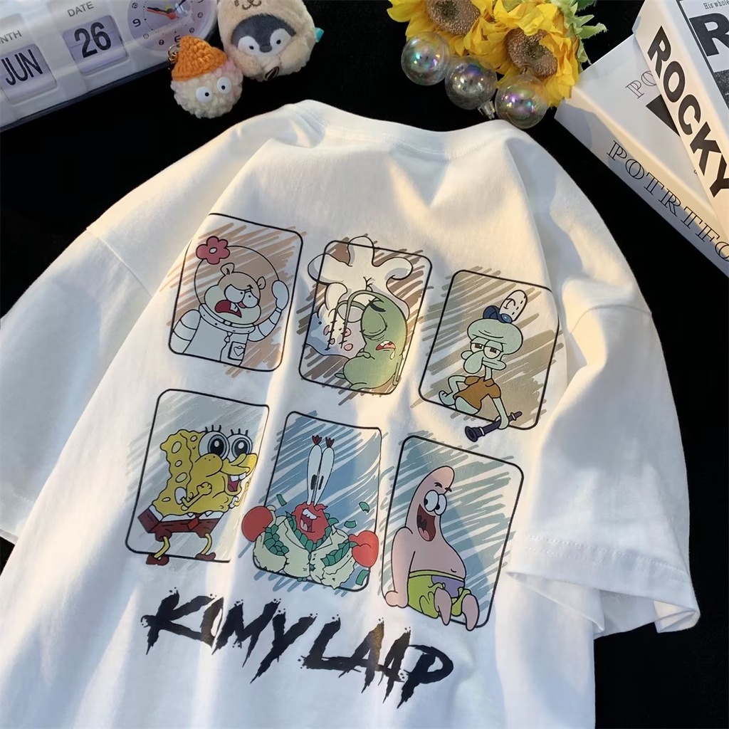 Áo Thun Kaki Tay Ngắn Dáng Rộng In Hoạt Hình Thời Trang Mùa Hè Cho Nam Size M-5XL