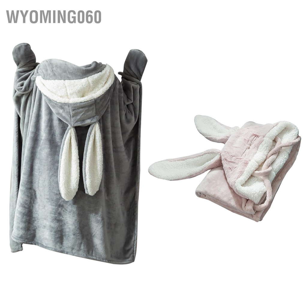 Chăn Trùm Đầu Bằng Polyester Mềm Mại Hình Tai Thỏ Có Nón Trùm Ấm Áp Dành Cho Gia Đình