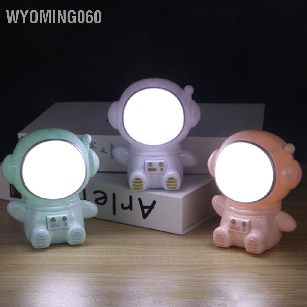 Wyoming060 Đèn Ngủ 3 Chế Độ LED Nhiều Màu Sắc Dễ Thương Ngoại Hình Phi Hành Gia Cổng USB Đầu Giường Cho Phòng Ký Túc Xá