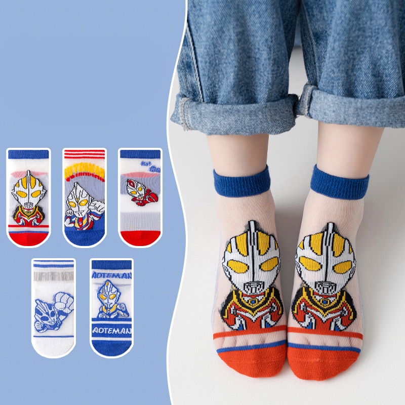 [THOMAS KIDS] 1-12 Tuổi Vớ Cotton Mỏng Cổ Thấp In Họa Tiết Hoạt Hình Ultraman Thời Trang Xuân Hè Cho Bé Từ