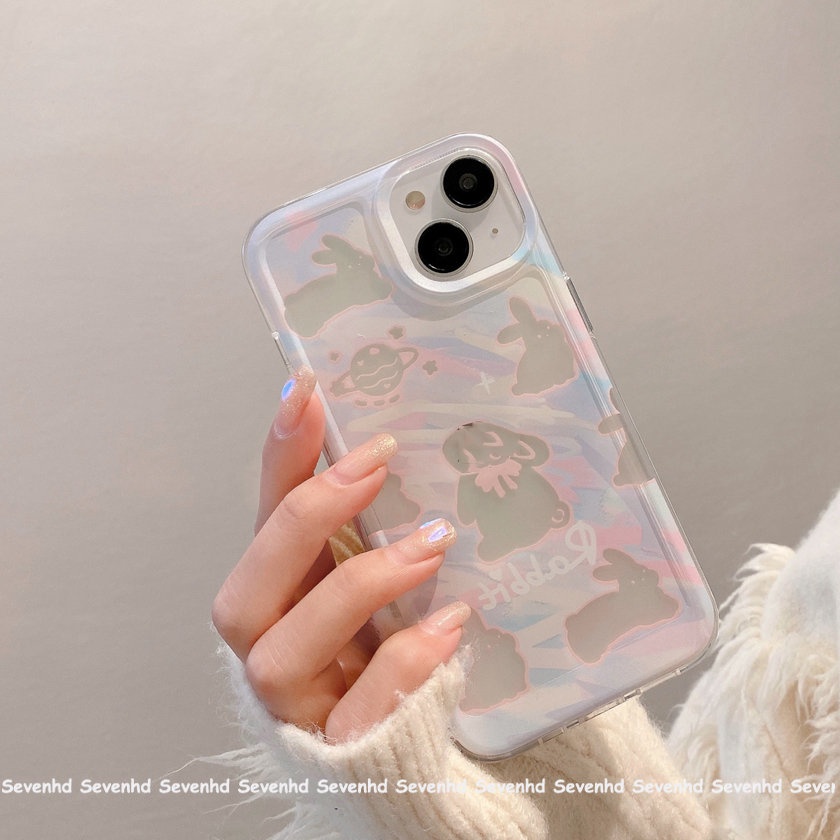 Ốp Điện Thoại Mềm Họa Tiết Thỏ Hoạt Hình Màu Nước Tím Cho iPhone 14 13 12 11 Pro Max X Xr Xs Max