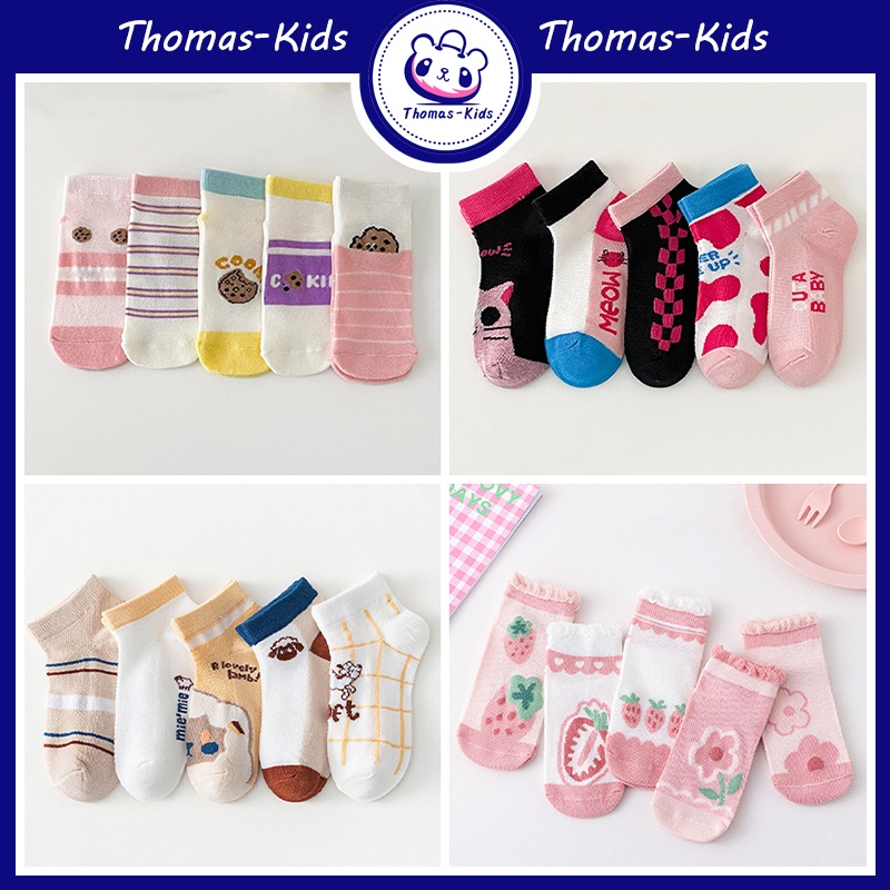 [THOMAS KIDS] 1-12 Tuổi Vớ Cotton Phối Lưới Mỏng Thoáng Khí Thoải Mái Nhiều Kiểu Dáng Dễ Thương Cho Bé Gái